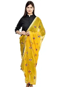 Radha Madhav Enterprise Women's Chiffon Embroidery Phulkari Dupatta,Yellow Color (Free Size)-thumb1