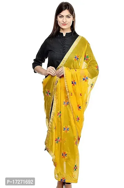 Radha Madhav Enterprise Women's Chiffon Embroidery Phulkari Dupatta,Yellow Color (Free Size)-thumb2