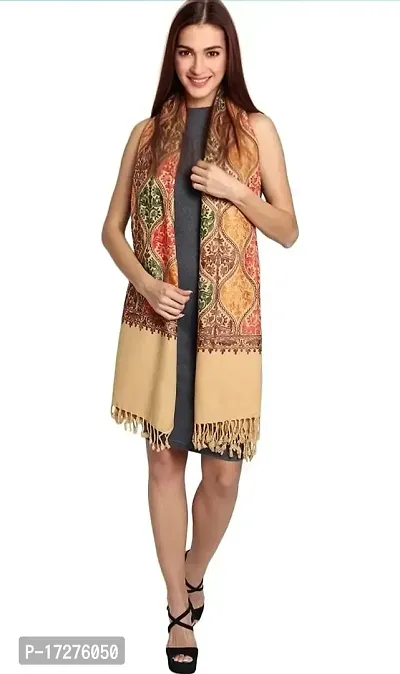 Radha Madhav Enterprise Women's Woollen Kashmiri Shawl | Heavy Aari Embroidered Stole for Winter (Peach)-thumb2