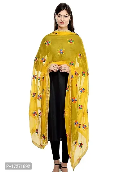 Radha Madhav Enterprise Women's Chiffon Embroidery Phulkari Dupatta,Yellow Color (Free Size)-thumb0