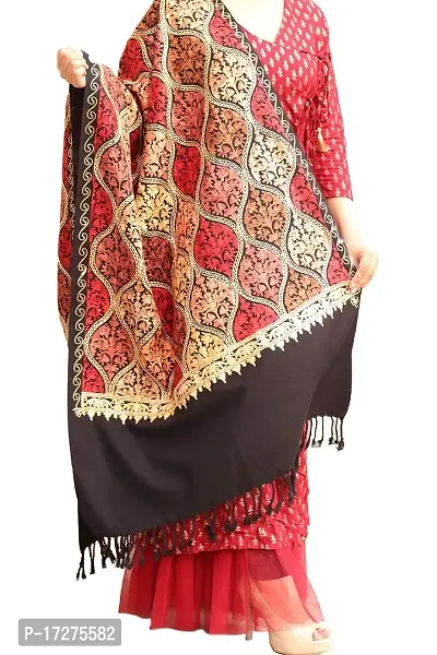 Radha Madhav Enterprise Women's Wool Blend Full Embroidery Matka Stole-thumb2