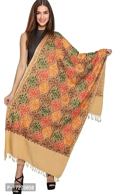 Radha Madhav Enterprise Women's Woollen Kashmiri Shawl | Heavy Aari Embroidered Stole for Winter (Peach)-thumb0