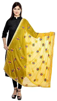 Radha Madhav Enterprise Women's Chiffon Embroidery Phulkari Dupatta,Yellow Color (Free Size)-thumb2