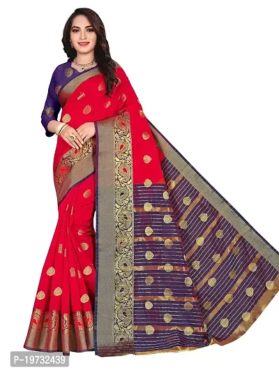 ADWYN PETER Women's Jacquard Banarasi Silk Casual Wear Lightweight Saree With Unstitched Blouse (R_C_561 Red)