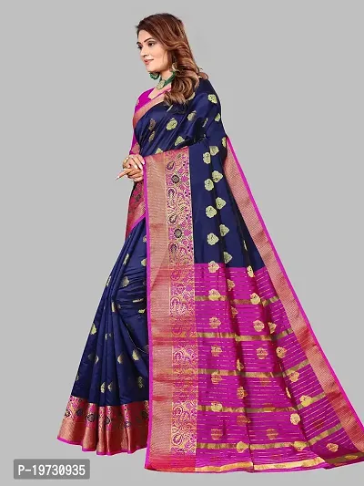 ADWYN PETER Women's Jacquard Banarasi Silk Casual Wear Lightweight Saree With Unstitched Blouse (R_C_571 Navyblue)-thumb2