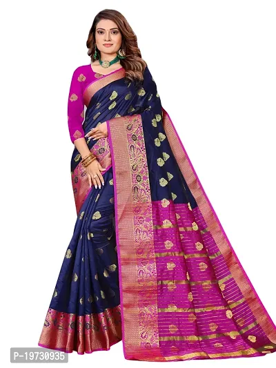 ADWYN PETER Women's Jacquard Banarasi Silk Casual Wear Lightweight Saree With Unstitched Blouse (R_C_571 Navyblue)-thumb0