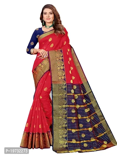ADWYN PETER Women's Jacquard Banarasi Silk Casual Wear Lightweight Saree With Unstitched Blouse (R_C_580 Red)-thumb0