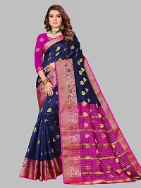 ADWYN PETER Women's Jacquard Banarasi Silk Casual Wear Lightweight Saree With Unstitched Blouse (R_C_571 Navyblue)-thumb3