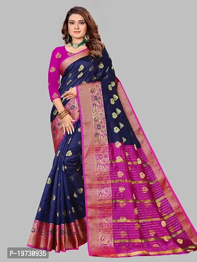 ADWYN PETER Women's Jacquard Banarasi Silk Casual Wear Lightweight Saree With Unstitched Blouse (R_C_571 Navyblue)-thumb4