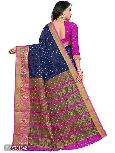 ADWYN PETER Women's Jacquard Banarasi Silk Casual Wear Lightweight Saree With Unstitched Blouse (R_C_535 NavyBlue)-thumb4