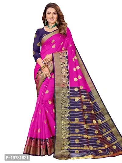 ADWYN PETER Women's Jacquard Banarasi Silk Casual Wear Lightweight Saree With Unstitched Blouse (R_C_579 Pink)-thumb0