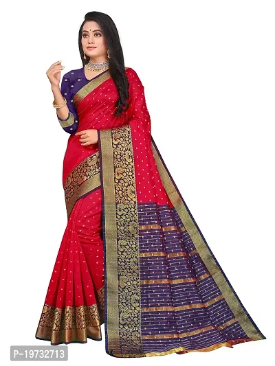 ADWYN PETER Women's Jacquard Banarasi Silk Casual Wear Lightweight Saree With Unstitched Blouse (R_C_538 Red)-thumb0