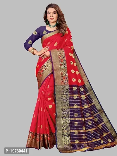 ADWYN PETER Women's Jacquard Banarasi Silk Casual Wear Lightweight Saree With Unstitched Blouse (R_C_574 Red)-thumb4