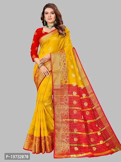 ADWYN PETER Women's Jacquard Banarasi Silk Casual Wear Lightweight Saree With Unstitched Blouse (R_C_575 Yellow)-thumb4