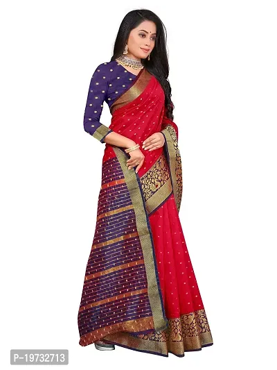 ADWYN PETER Women's Jacquard Banarasi Silk Casual Wear Lightweight Saree With Unstitched Blouse (R_C_538 Red)-thumb3