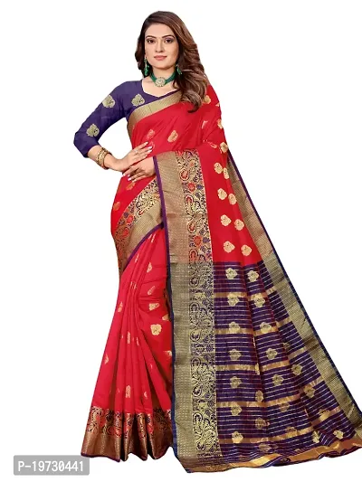 ADWYN PETER Women's Jacquard Banarasi Silk Casual Wear Lightweight Saree With Unstitched Blouse (R_C_574 Red)-thumb0