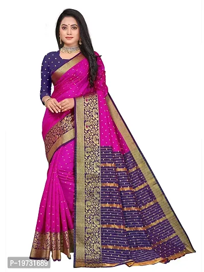 ADWYN PETER Women's Jacquard Banarasi Silk Casual Wear Lightweight Saree With Unstitched Blouse (R_C_537 Pink)-thumb0