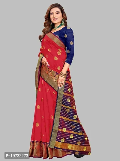 ADWYN PETER Women's Jacquard Banarasi Silk Casual Wear Lightweight Saree With Unstitched Blouse (R_C_580 Red)-thumb5