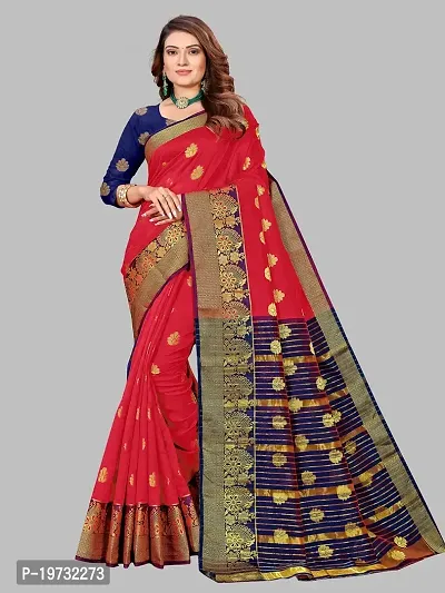 ADWYN PETER Women's Jacquard Banarasi Silk Casual Wear Lightweight Saree With Unstitched Blouse (R_C_580 Red)-thumb4