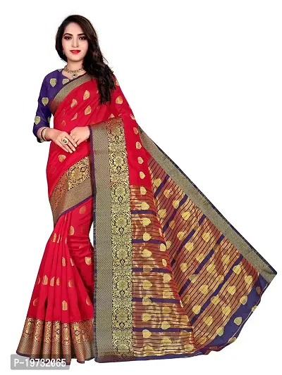 ADWYN PETER Women's Jacquard Banarasi Silk Casual Wear Lightweight Saree With Unstitched Blouse (R_C_555 Red)