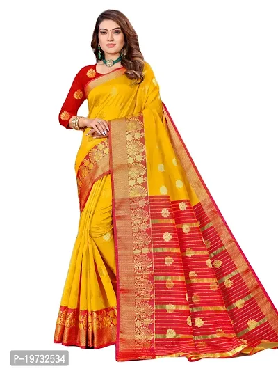 ADWYN PETER Women's Jacquard Banarasi Silk Casual Wear Lightweight Saree With Unstitched Blouse (R_C_581 Yellow)