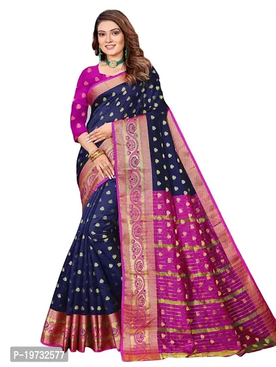 ADWYN PETER Women's Jacquard Banarasi Silk Casual Wear Lightweight Saree With Unstitched Blouse (R_C_546 Navyblue)