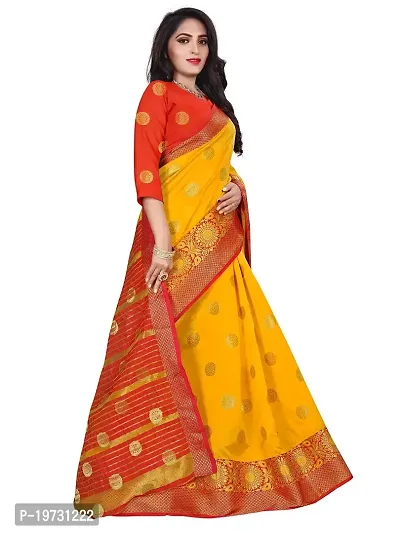 ADWYN PETER Women's Jacquard Banarasi Silk Casual Wear Lightweight Saree With Unstitched Blouse (R_C_585 Yellow)-thumb3