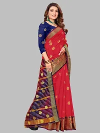 ADWYN PETER Women's Jacquard Banarasi Silk Casual Wear Lightweight Saree With Unstitched Blouse (R_C_580 Red)-thumb1