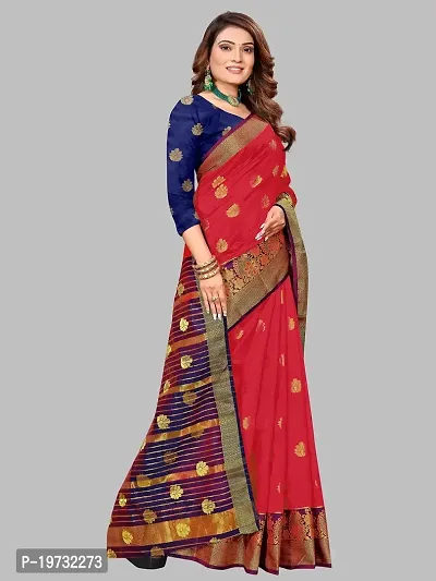 ADWYN PETER Women's Jacquard Banarasi Silk Casual Wear Lightweight Saree With Unstitched Blouse (R_C_580 Red)-thumb2