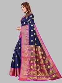 ADWYN PETER Women's Jacquard Banarasi Silk Casual Wear Lightweight Saree With Unstitched Blouse (R_C_577 Navyblue)-thumb1