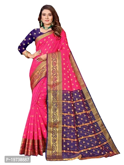 ADWYN PETER Women's Jacquard Banarasi Silk Casual Wear Lightweight Saree With Unstitched Blouse (R_C_550 Peach)-thumb0