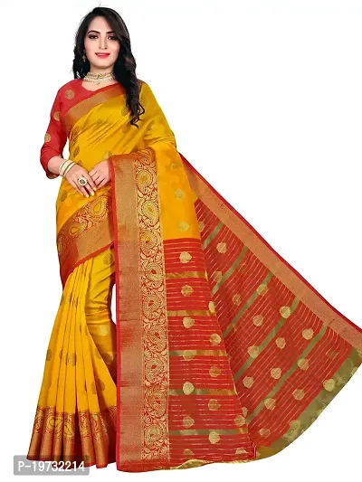 ADWYN PETER Women's Jacquard Banarasi Silk Casual Wear Lightweight Saree With Unstitched Blouse (R_C_562 Yellow)