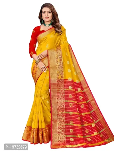ADWYN PETER Women's Jacquard Banarasi Silk Casual Wear Lightweight Saree With Unstitched Blouse (R_C_575 Yellow)-thumb0