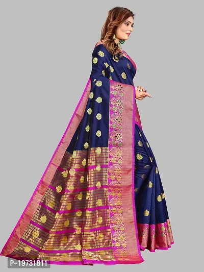 ADWYN PETER Women's Jacquard Banarasi Silk Casual Wear Lightweight Saree With Unstitched Blouse (R_C_577 Navyblue)-thumb5