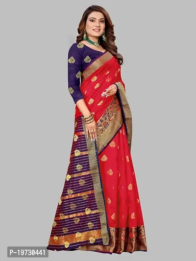 ADWYN PETER Women's Jacquard Banarasi Silk Casual Wear Lightweight Saree With Unstitched Blouse (R_C_574 Red)-thumb2