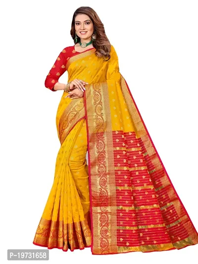 ADWYN PETER Women's Jacquard Banarasi Silk Casual Wear Lightweight Saree With Unstitched Blouse (R_C_549 Yellow)