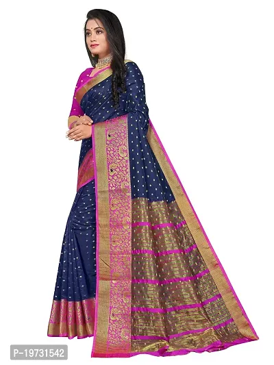 ADWYN PETER Women's Jacquard Banarasi Silk Casual Wear Lightweight Saree With Unstitched Blouse (R_C_535 NavyBlue)-thumb3