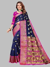 ADWYN PETER Women's Jacquard Banarasi Silk Casual Wear Lightweight Saree With Unstitched Blouse (R_C_577 Navyblue)-thumb3