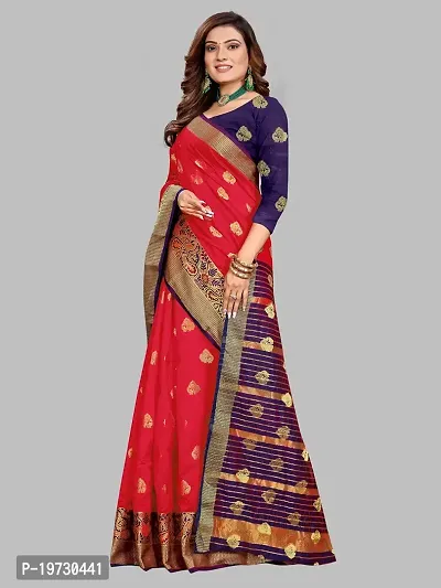 ADWYN PETER Women's Jacquard Banarasi Silk Casual Wear Lightweight Saree With Unstitched Blouse (R_C_574 Red)-thumb5