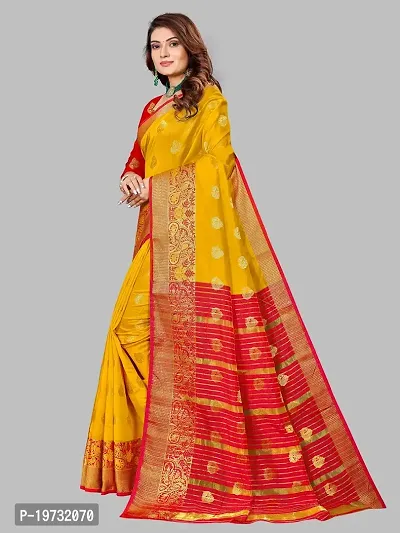 ADWYN PETER Women's Jacquard Banarasi Silk Casual Wear Lightweight Saree With Unstitched Blouse (R_C_575 Yellow)-thumb2