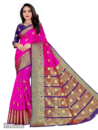 ADWYN PETER Women's Jacquard Banarasi Silk Casual Wear Lightweight Saree With Unstitched Blouse (R_C_560 Pink)-thumb0