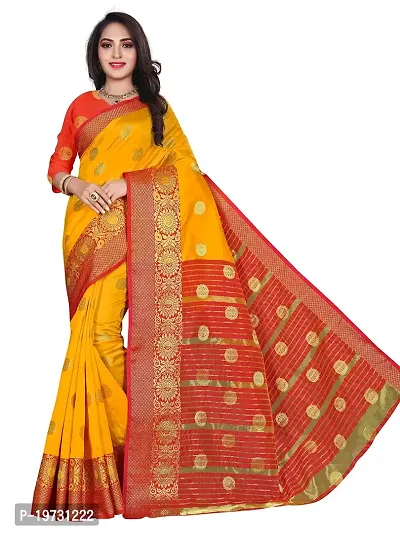 ADWYN PETER Women's Jacquard Banarasi Silk Casual Wear Lightweight Saree With Unstitched Blouse (R_C_585 Yellow)-thumb0