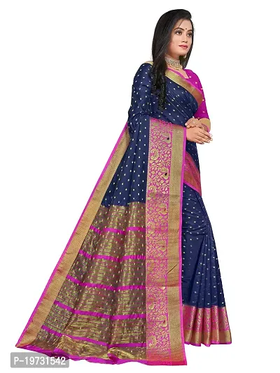 ADWYN PETER Women's Jacquard Banarasi Silk Casual Wear Lightweight Saree With Unstitched Blouse (R_C_535 NavyBlue)-thumb2