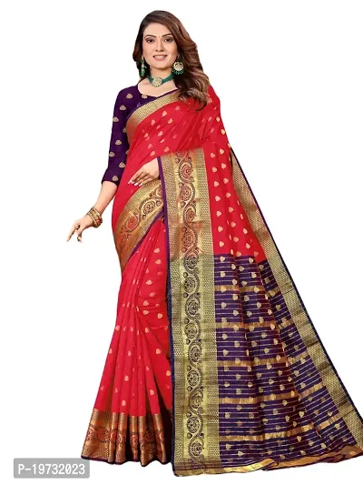 ADWYN PETER Women's Jacquard Banarasi Silk Casual Wear Lightweight Saree With Unstitched Blouse (R_C_548 Red)