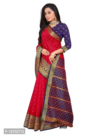 ADWYN PETER Women's Jacquard Banarasi Silk Casual Wear Lightweight Saree With Unstitched Blouse (R_C_538 Red)-thumb2
