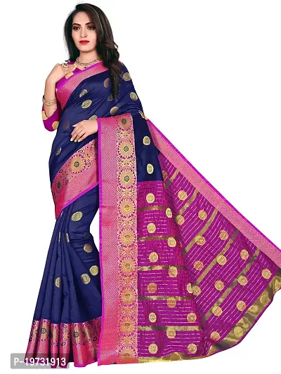 ADWYN PETER Women's Jacquard Banarasi Silk Casual Wear Lightweight Saree With Unstitched Blouse (R_C_583 Navyblue)
