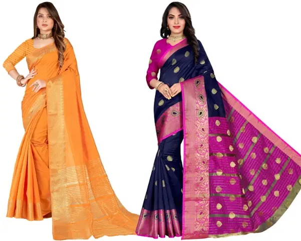 Classic Woven Saree With Blouse Piece, Pack Of 2