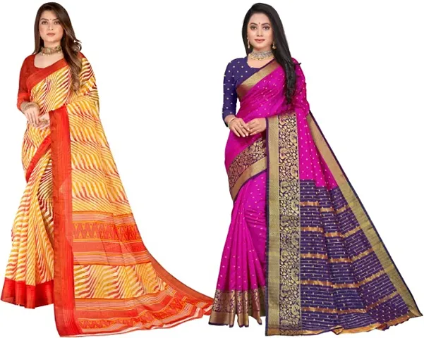 Classic Woven Cotton Silk Saree With Blouse Piece, Pack Of 2
