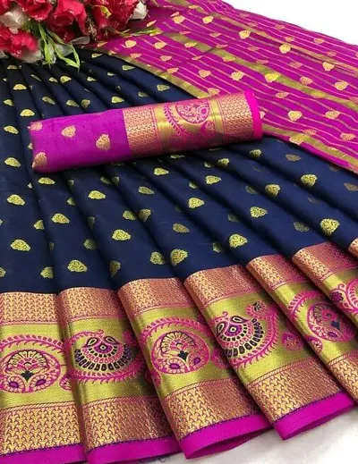 Silk Cotton Embroidered Lace Border Sarees With Blouse Piece