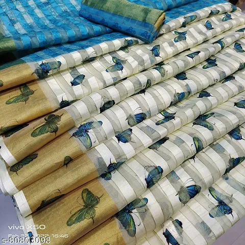Banarasi Cotton Silk Zari Woven Sarees With Blouse Piece